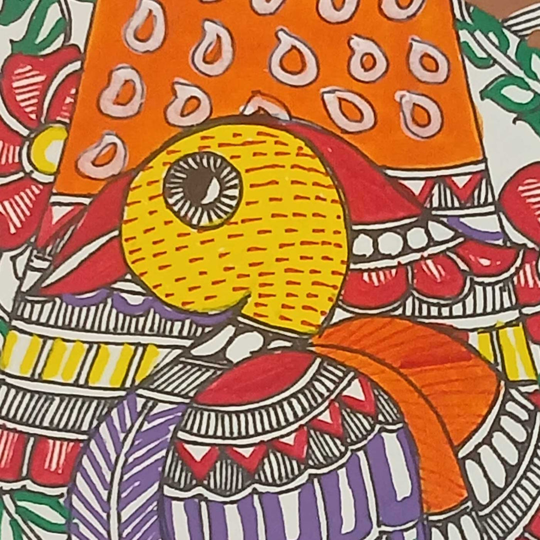 16 x 6 Inch | Duo Birds | Original Hand Painted Madhubani Painting | Acrylic Paints On Paper