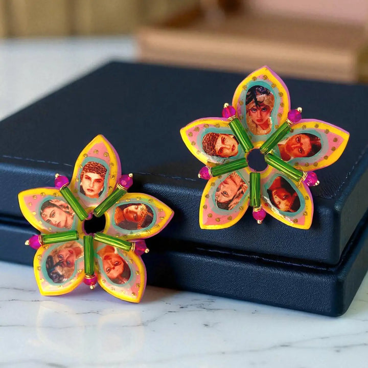 Handmade Polymer Clay Floral Bollywood Rekha Theme Resin Earrings
