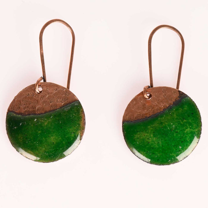 Handmade Full Moon Shaped Copper Enamel Earrings