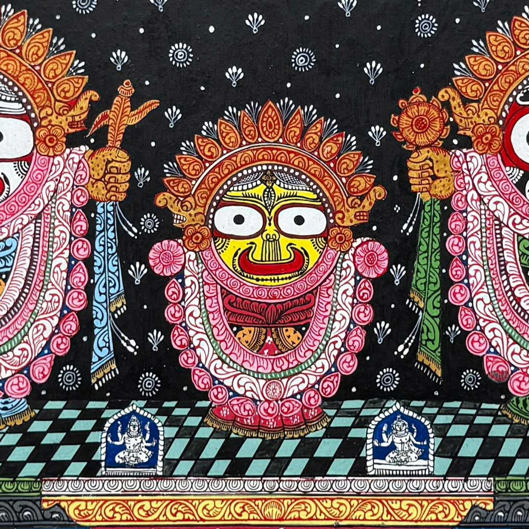 24 X 40 Inch | Handmade Canvas Lord Jagannath Balbadra Subhadra Painting