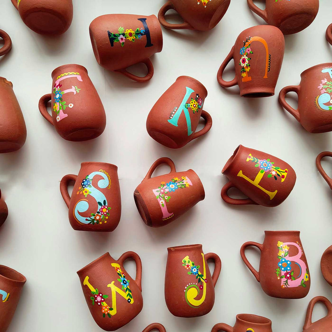 Personalized Hand-painted Floral Theme Monogram Terracotta Mug - R