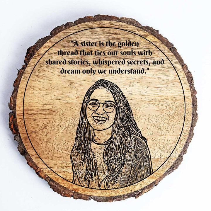 Photo Personalized Engraved Sister Theme Wooden Decorative Plaque Rakhi Hamper | Includes 1 Plaque, 1 Chocolate & 1 Card