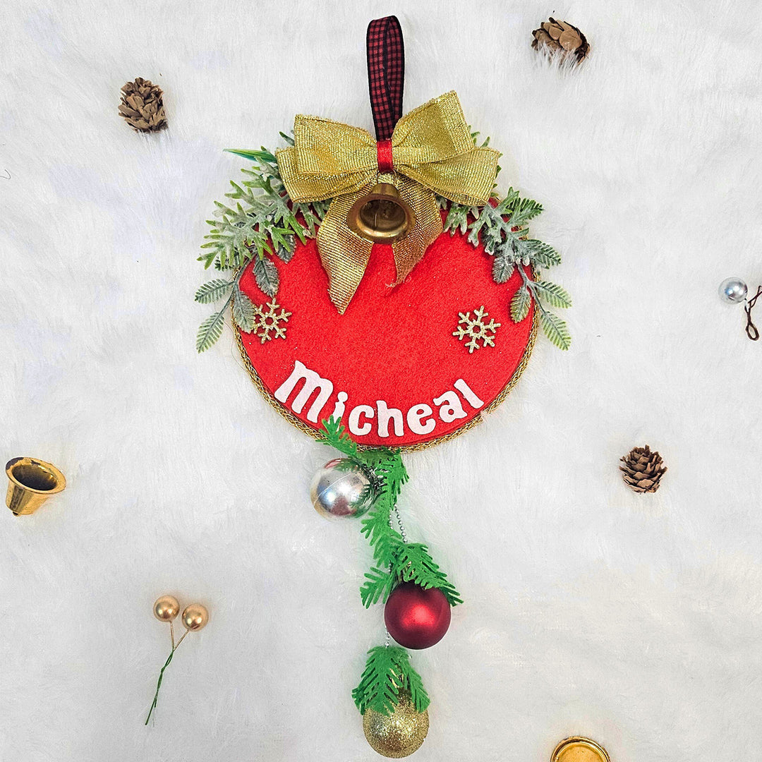 Personalized Golden Bow Felt Ornament For Christmas Tree Decoration