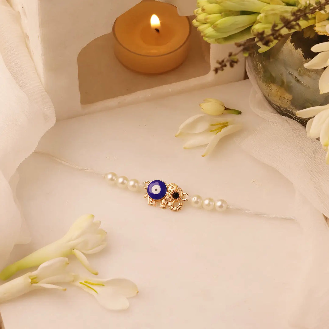 Handmade Evil Eye Elephant Rakhi With Roli Chawal