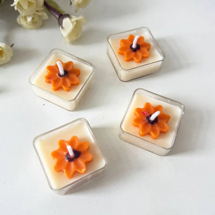 Handmade Orange Floral Soy Wax Candles | Set Of 4