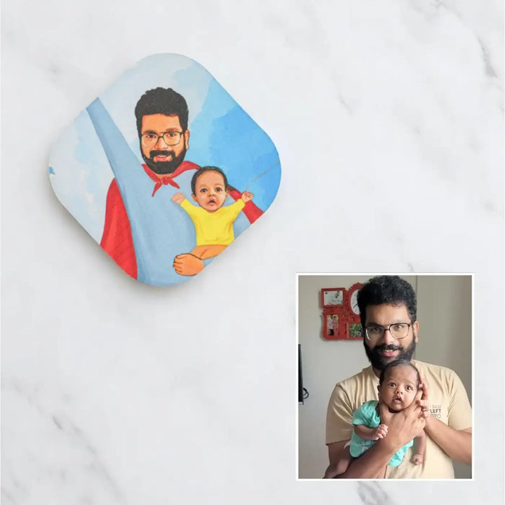 Photo Personalized Hand-Painted Super Dad Theme MDF Wood Fridge Magnet