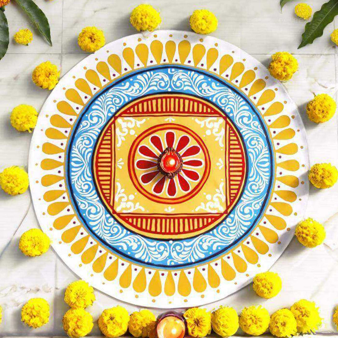 24 x 24 Inch | Hand-Painted Saanjh Circle Canvas Reusable Rangoli Mat