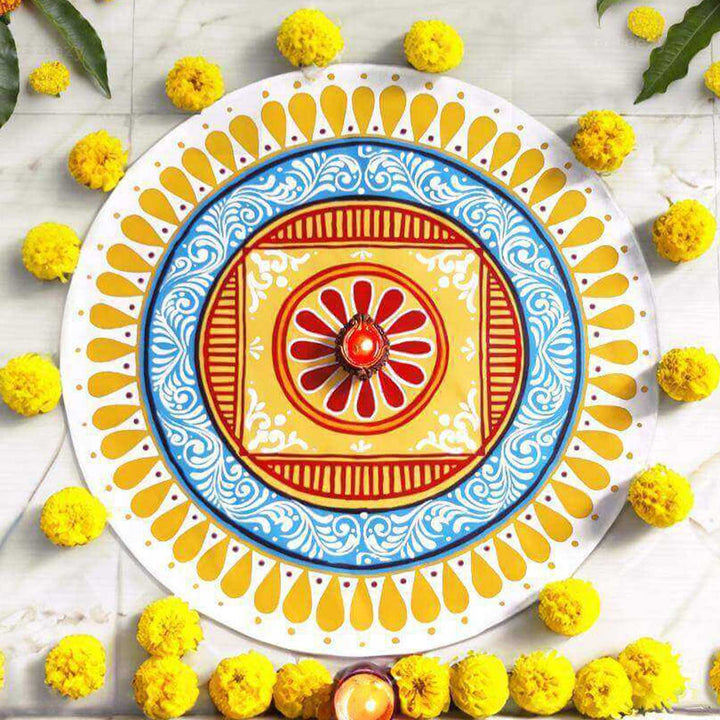 24 x 24 Inch | Hand-Painted Saanjh Circle Canvas Reusable Rangoli Mat
