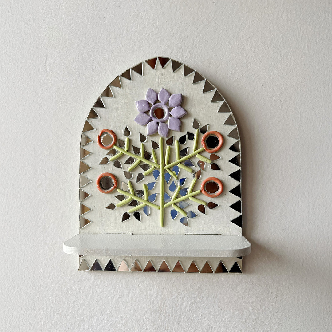Hand-Painted Mirror Work Bageecha Floral MDF Wood Tealight Holder