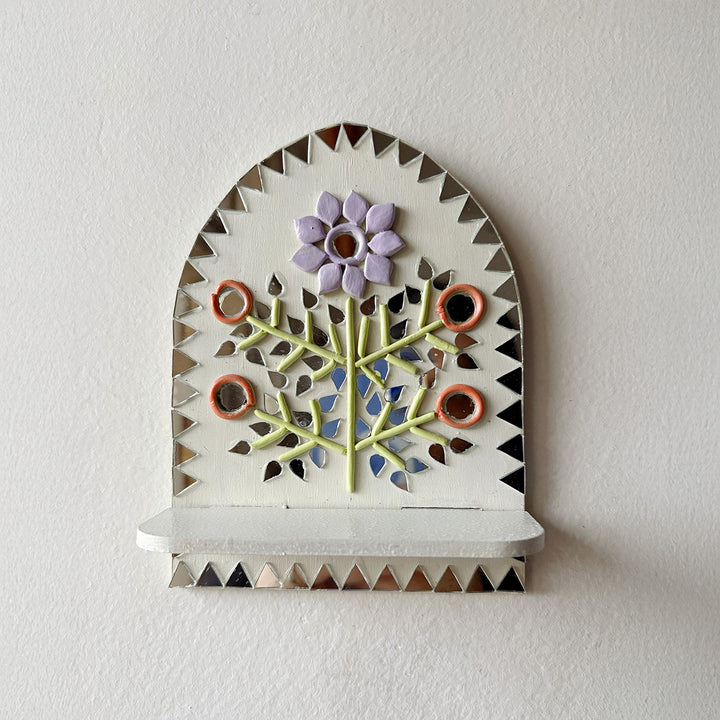 Hand-Painted Mirror Work Bageecha Floral MDF Wood Tealight Holder