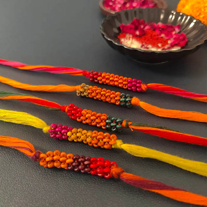 Handmade Multicolour Beaded Rakhi With Roli Chawal