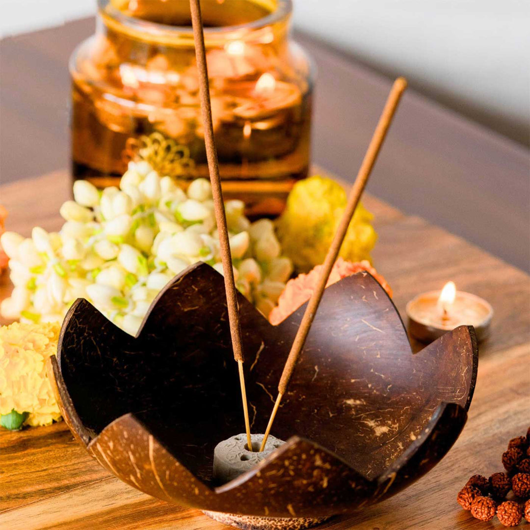 Eco-Friendly Handmade Coconut Shell Agarbatti Stand With Ash Catcher