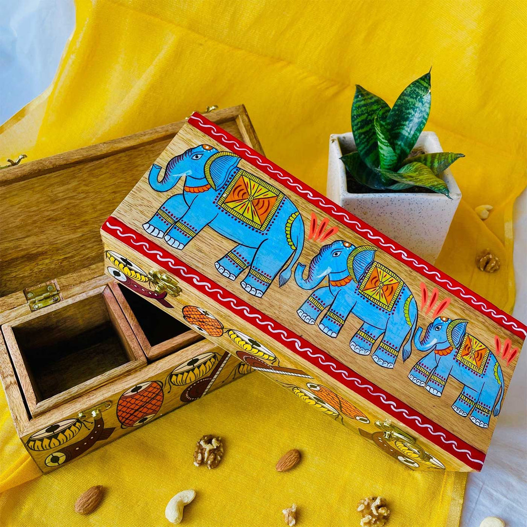 Buy Hand-Painted Pattachitra Gajagamini Wooden Dry Fruit Box