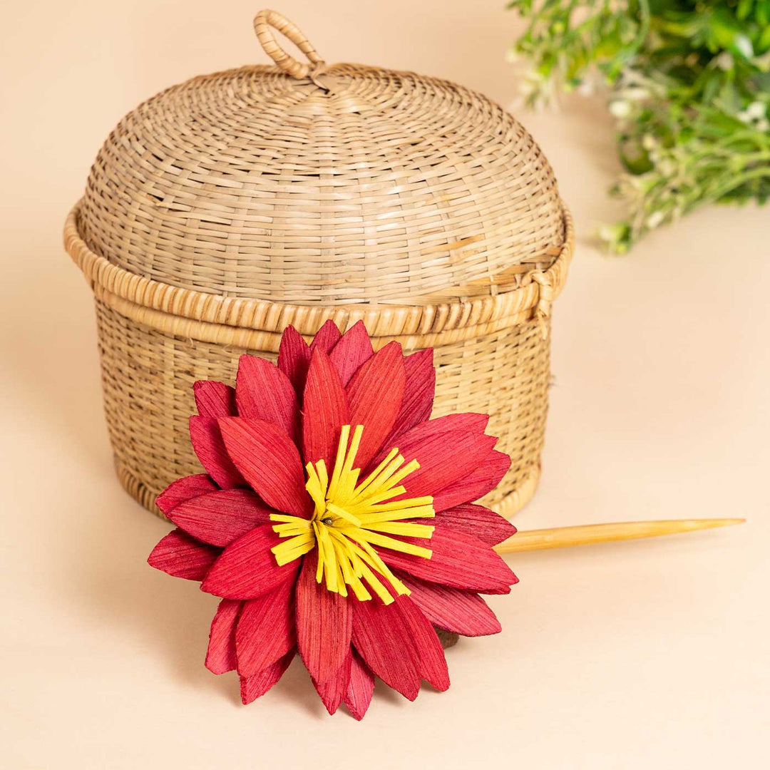 Handmade Water Lily Design Bamboo Bunstick