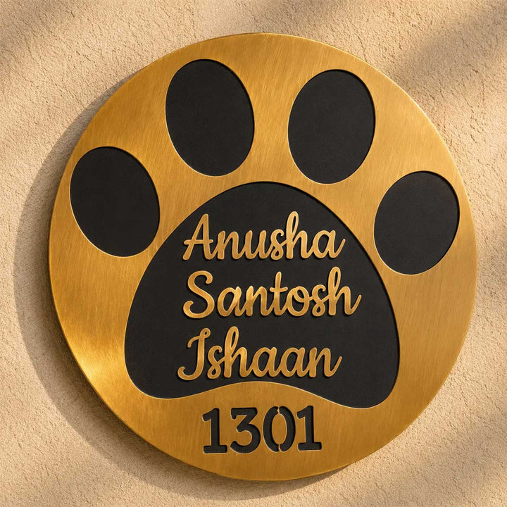 "Paw Print" Personalized Weatherproof Stainless Steel Name Plate With House Number For Pet Parents