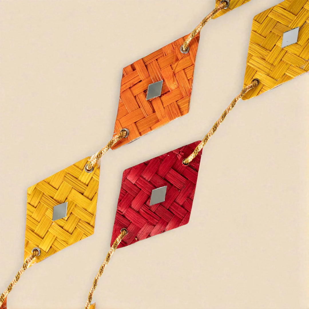 Mirror Embellished Eco-Friendly Handmade Woven Bamboo Hanging | 45 Inch x 2 Inch | Set Of 2