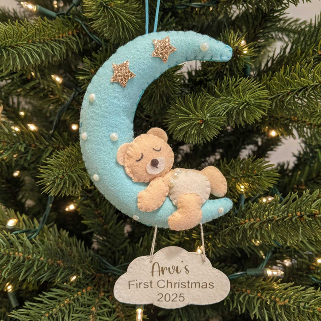 Personalized Handmade First Christmas Baby On Moon Christmas Onrmanets