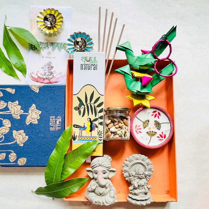 Handmade Ecofriendly Plantable Lakshmi & Ganesh With Wax Diya Diwali Gift Hamper | Set Of 10