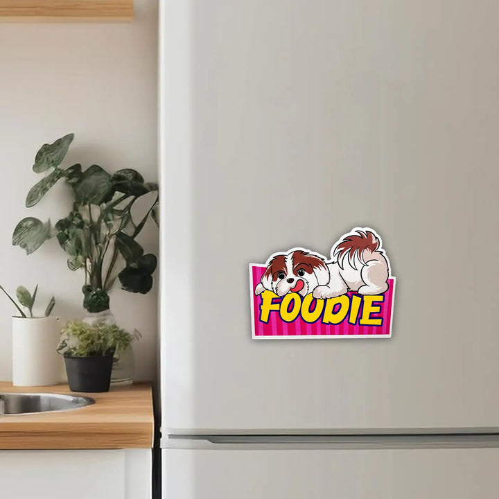 Printed Shih Tzu Theme "Foodie" MDF Wood Fridge Magnet