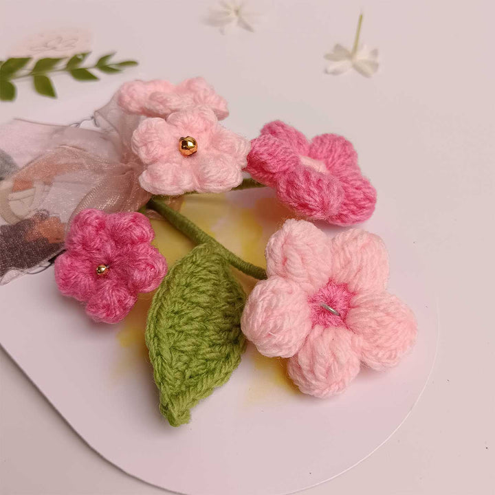 Handmade Crochet 3D Pink Blossom Greeting Card