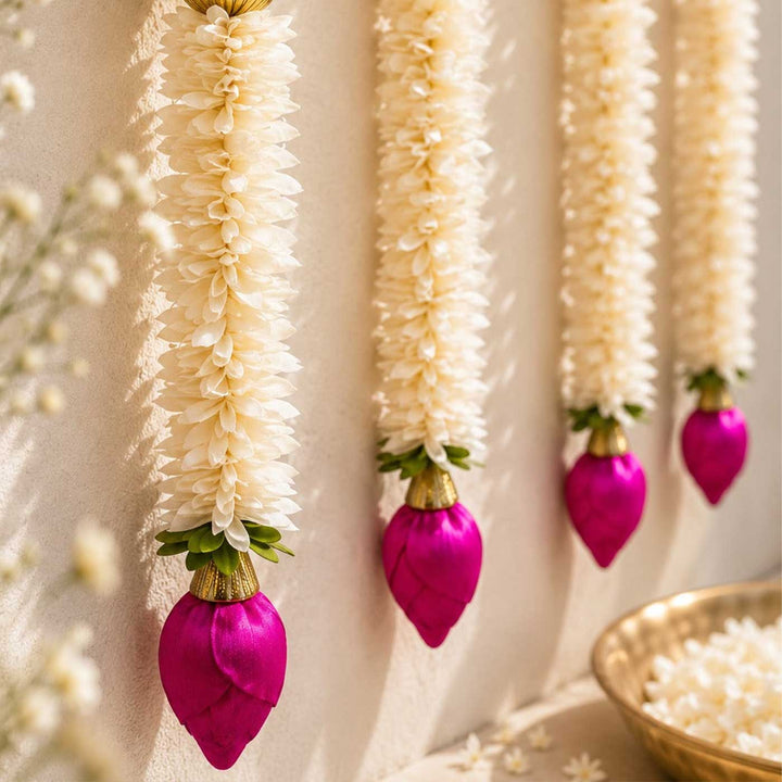 Handcrafted Jasmine Artificial Flower With Lotus Tassel Reusable Door Hangings