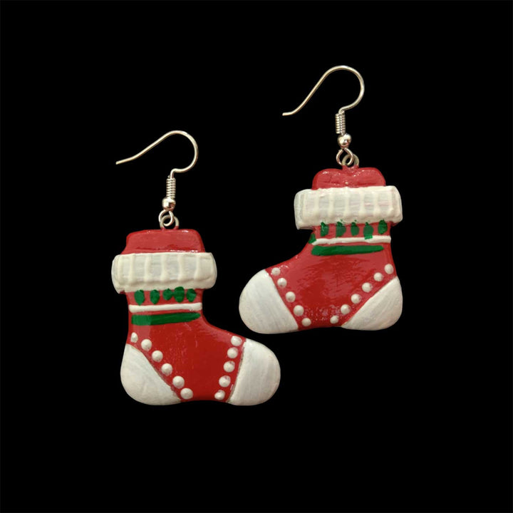 Handmade Christmas Stocking Clay Earrings | Secret Santa Gift Ideas