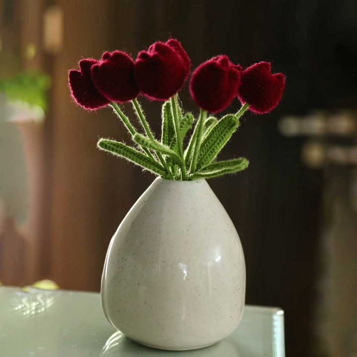 6 Pc | Handmade Crochet Tulip Flowers Design Acrylic Yarn Flower Bouquet