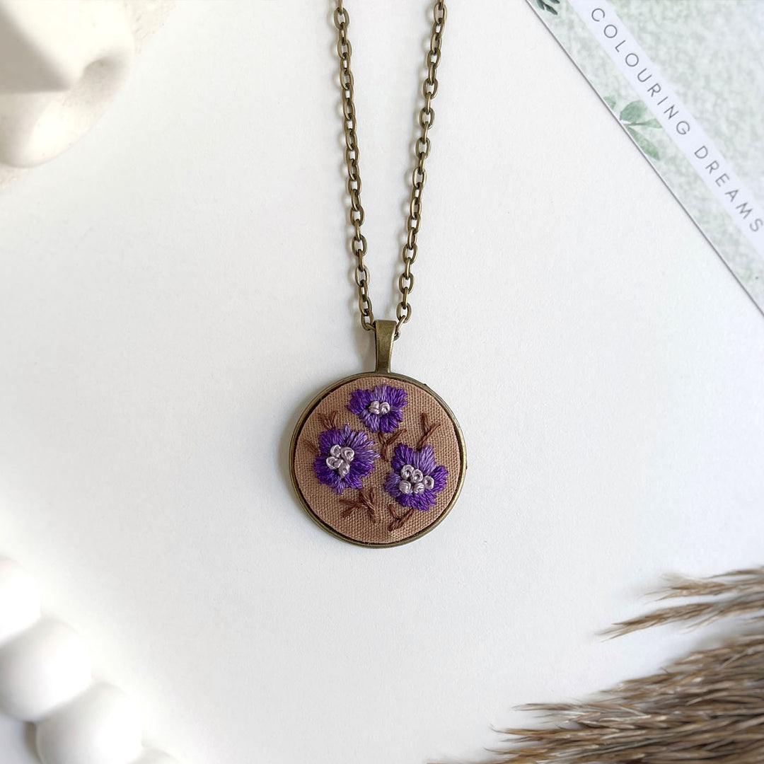 Hand Embroidered Rustic Iris Antique Finish Necklace