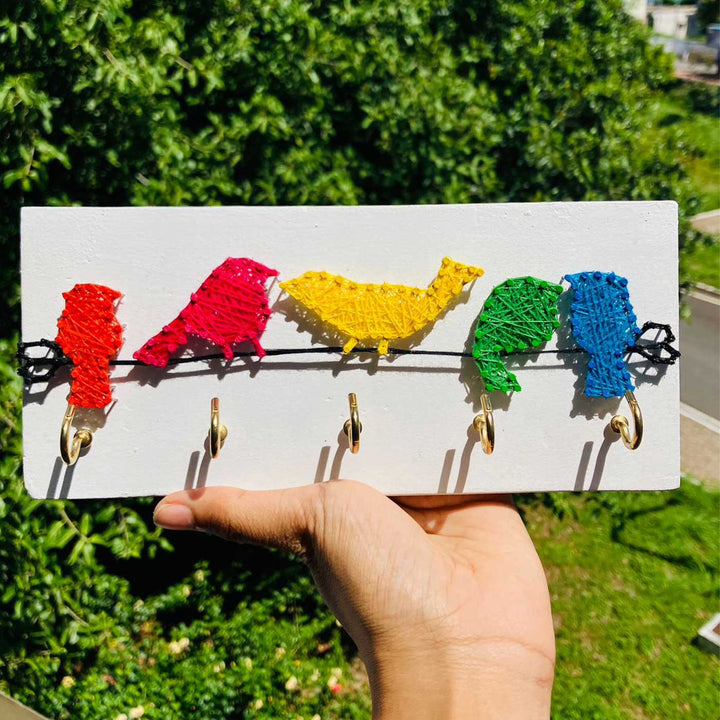 Handmade String Art Multicolour Birds Mdf Wood Key Hanger