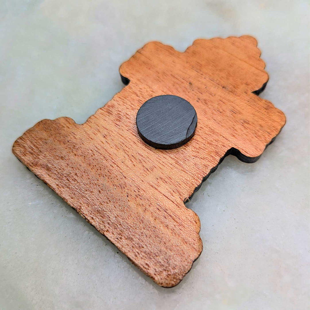 Engraved & Hand-Painted Thulasi Maadam-Inspired Kolam Mahogany Wood Fridge Magnet