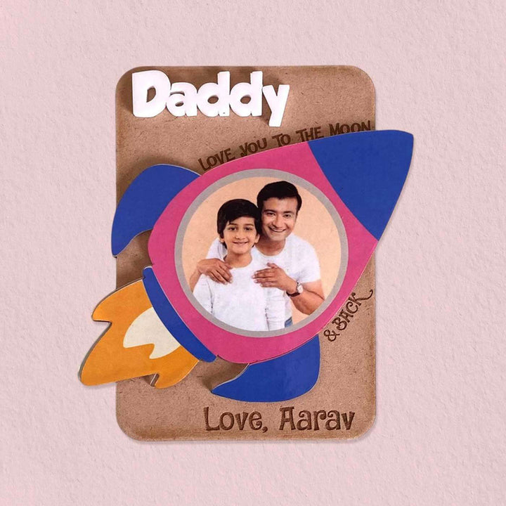 Photo Personalized Handmade Rocket Theme Mdf Wood Fridge Magnet For Fathers