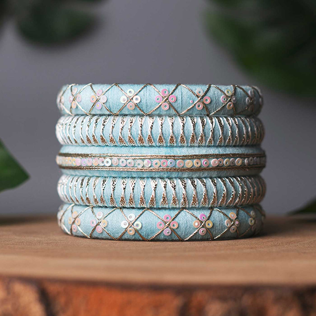 Blue Handcrafted Trendy Sequins Bangles | Set of 5