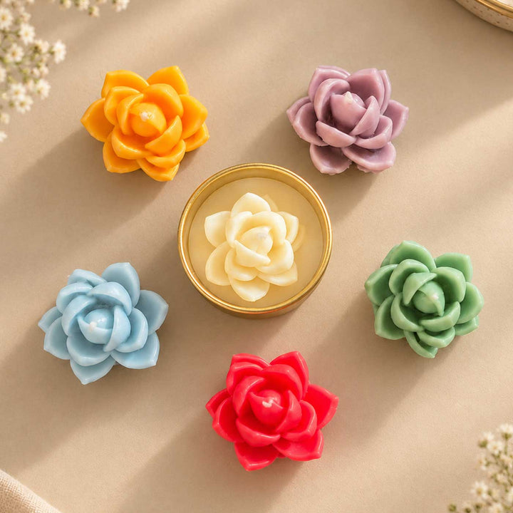 6 pc | Handmade Lotus Soy Wax Candle With Metal Holder
