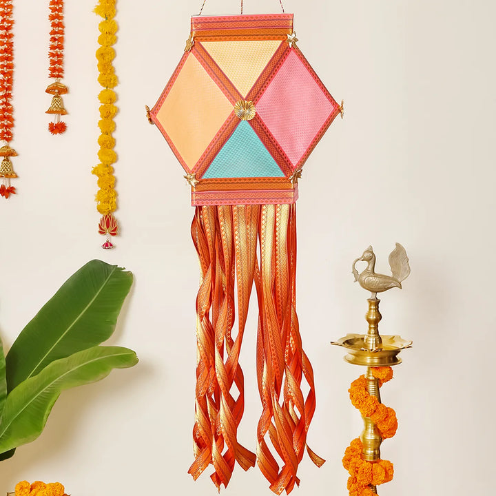 Handmade Decorative Pastel Bahurangi Premium Khun Fabric Akash Kandil/Lantern
