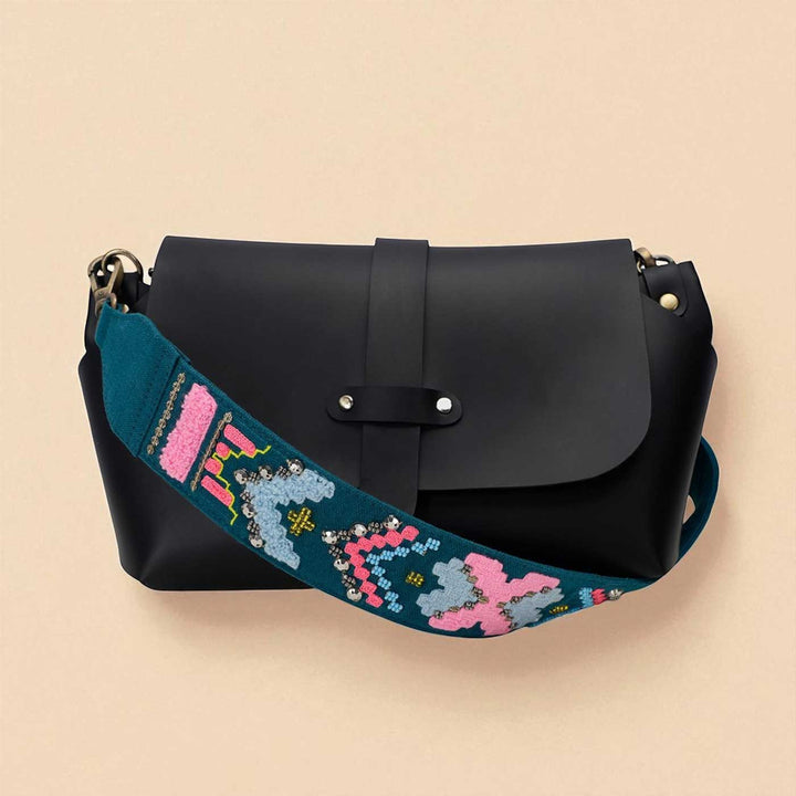 Handmade Teal Geopop Design Canvas Bag Strap