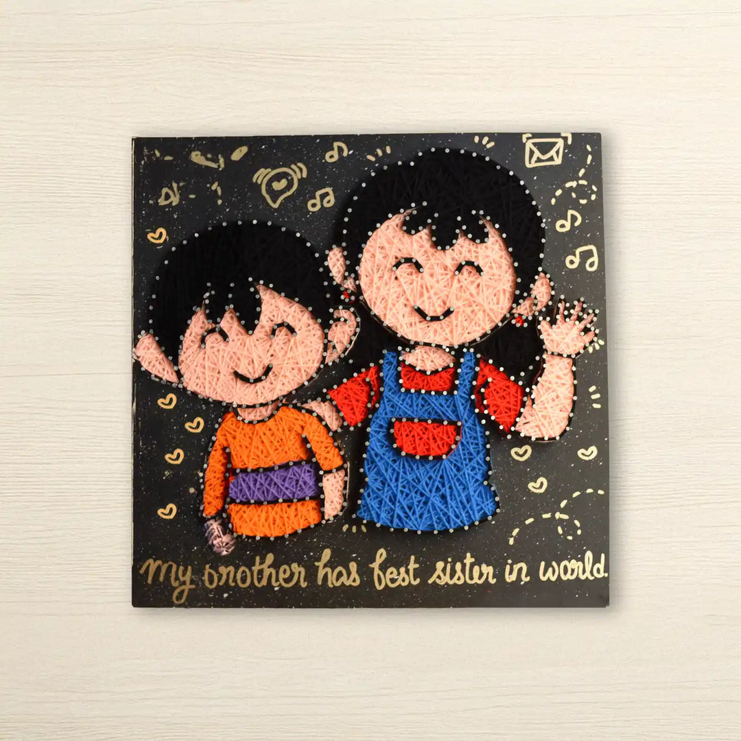 Personalized Handmade String Art Little Siblings Illustration Mdf Wood Decorative Plaque