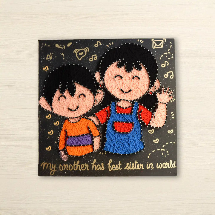 Personalized Handmade String Art Little Siblings Illustration Mdf Wood Decorative Plaque