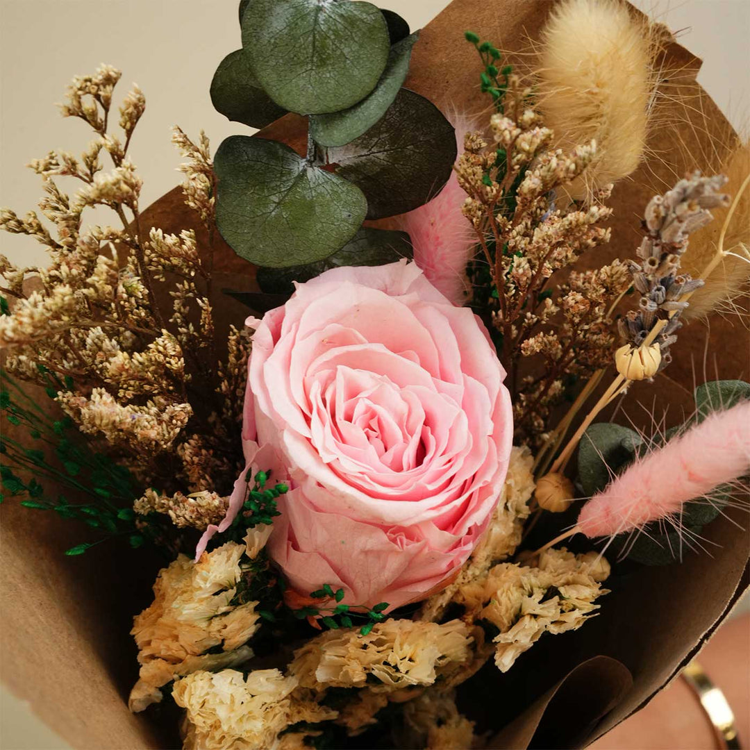 Blush & Bloom Real Pink Rose With Dried Flower Bouquet