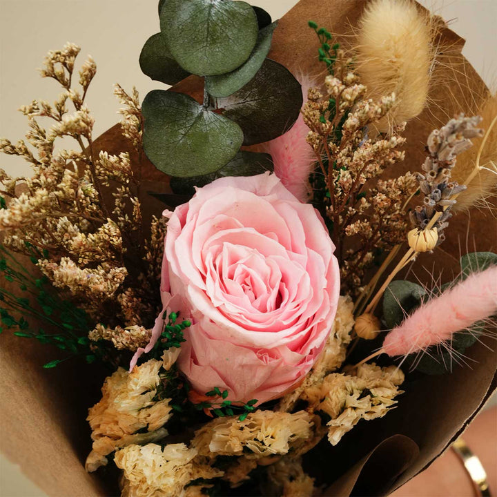 Blush & Bloom Real Pink Rose With Dried Flower Bouquet