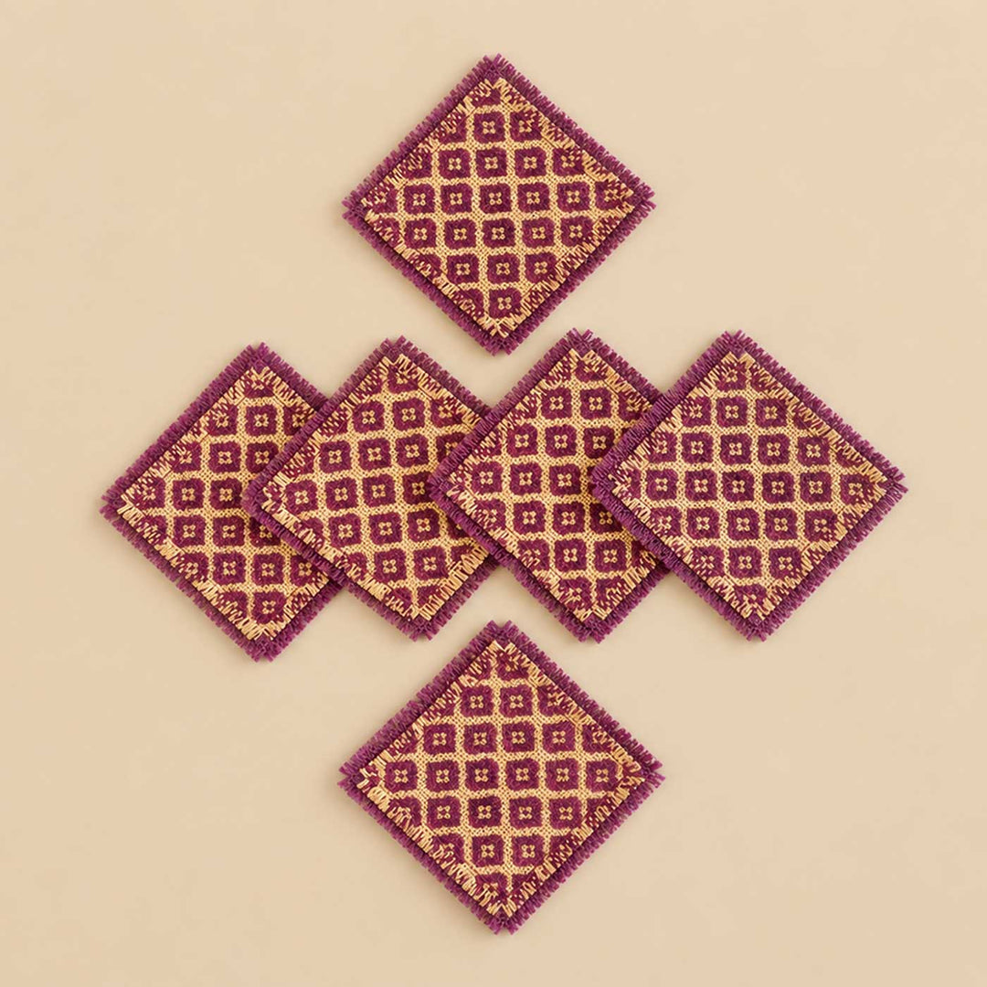 6 Pc | Handmade Screen Printed Jute Coaster For Dining Table