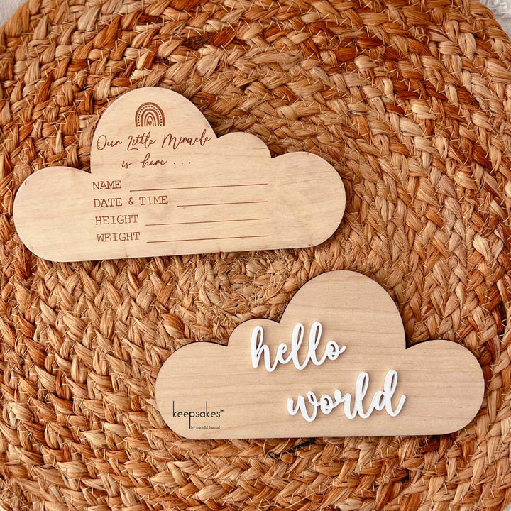 Personalized Cloud Theme Birch Wood Photo Prop With Birth Details For Newborn Photoshoot