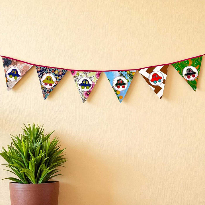 Handmade Multicolored Car Upcycled Fabric Bunting