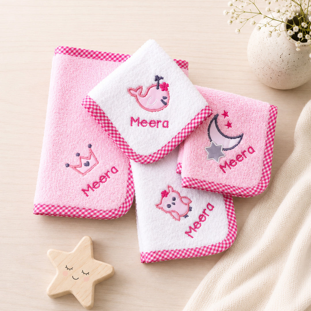 Personalised Lil Star Baby Girl Cotton Napkin Set | Pack of 4