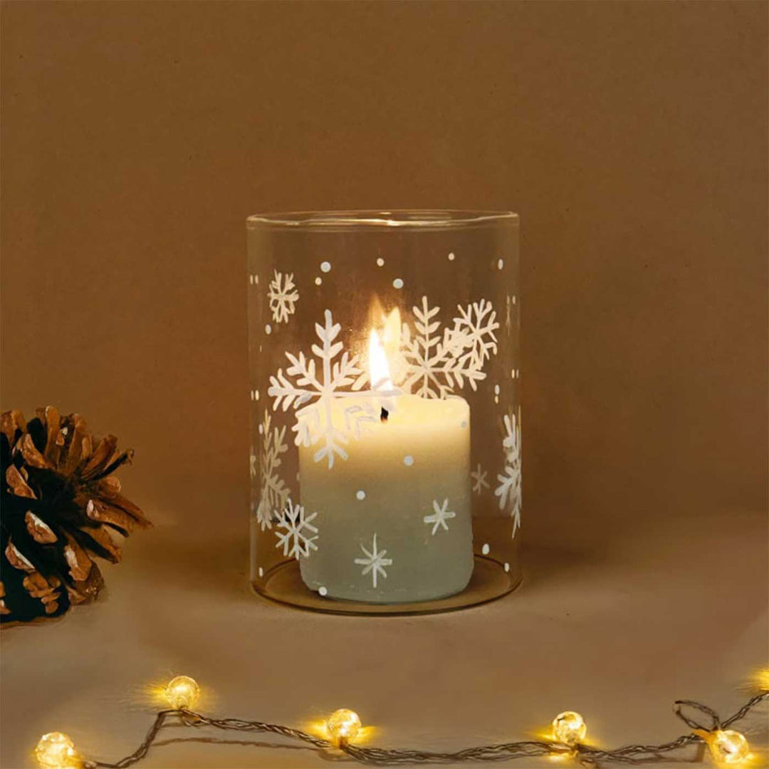 Handpainted Crystal Snow Glass Votive Candle Holder