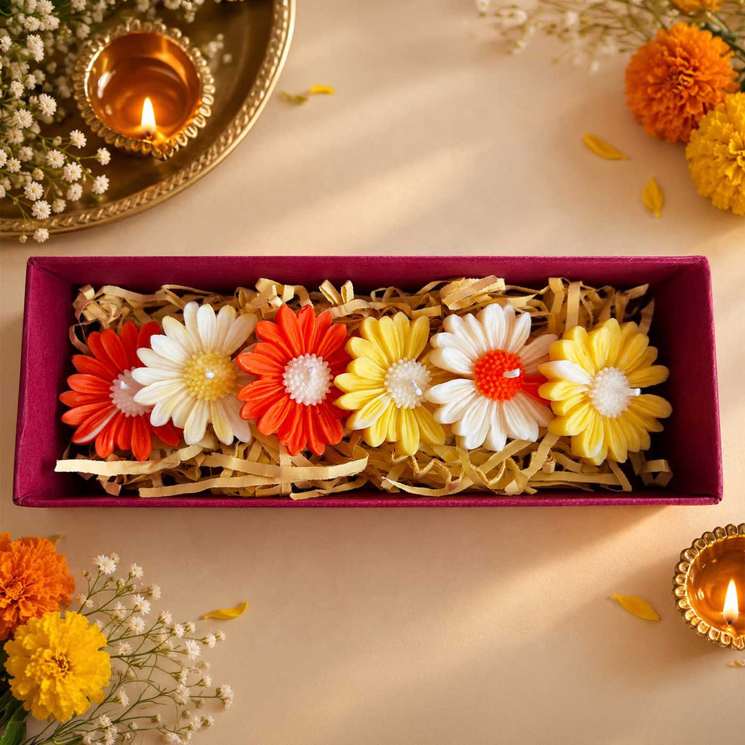 6 pc | Handmade Daisy Flower Soy Wax Floating Candle For Festive Decor