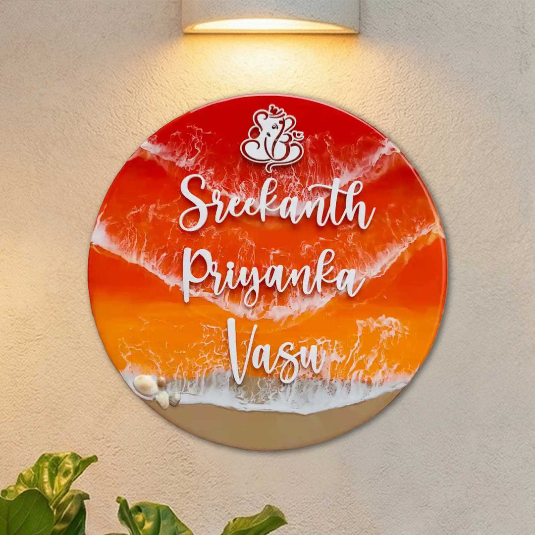 Personalized Orange Ganesha Theme Resin Name Plate