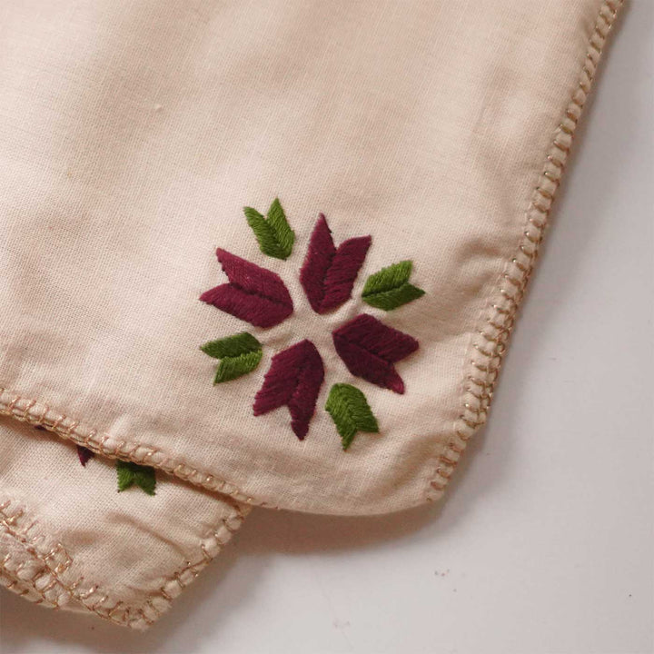 6 Pc | Hand Embroidered Geometric Motif Cotton Napkin For Festive Dining