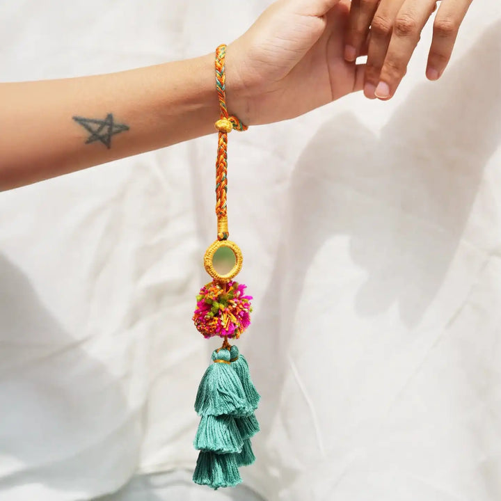 1 pc Lumba + Brass Thali Set | Premium Pyar Ka Rang Tassels Lumba with Roli Chawal