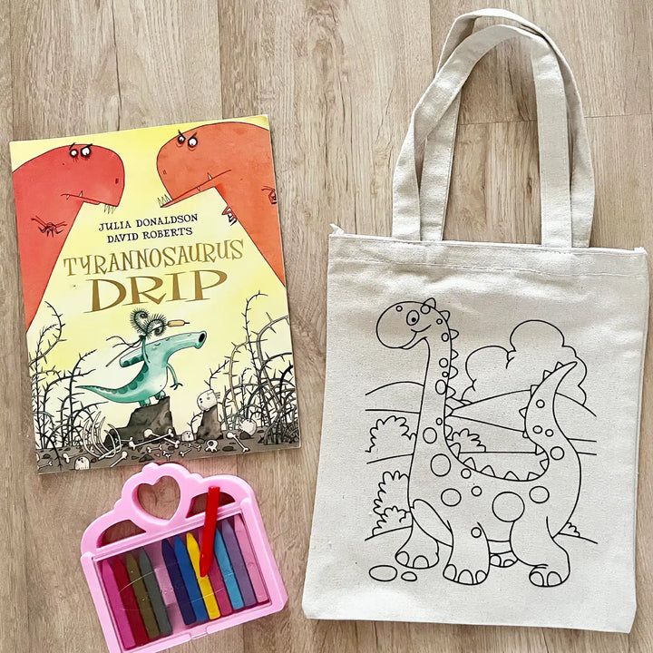 DIY Colour It Yourself Dinosaur Cotton Kids Tote Bag