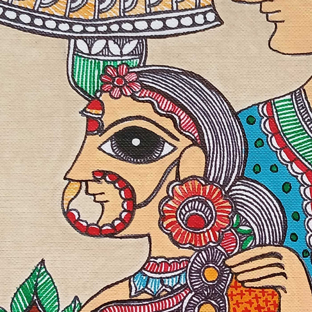 11 x 8 Inch | Dulha Dulhan | Original Hand Painted Madhubani Painting | Nib Acrylic On Paper